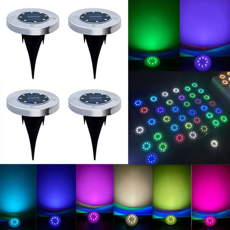 Outdoor Garden Solar Powered Ground Plug Lamp 8LED Underground Light Waterproof Deck Lamp Landscape Lighting for Courtyard