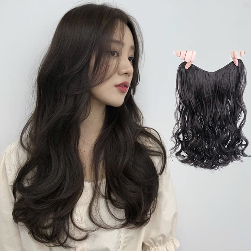 Natural Long Curl Wig U-Shaped Breathable Invisible Extension Piece Women's Hair Extensions Korean Style High Temperature Silk
