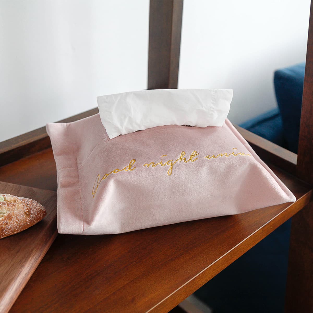 Velvet gold embroidered tissue cover for home, living room, or car, velvet nightstand desktop napkin holder.