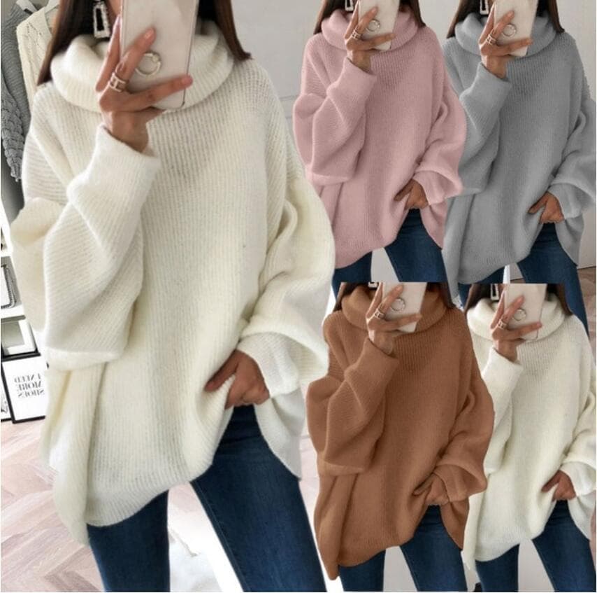 DHgate Small Batch Women's In-Stock Fashion Casual Knit Sweater Loose Solid Color High Neck Pullover Women's Clothing