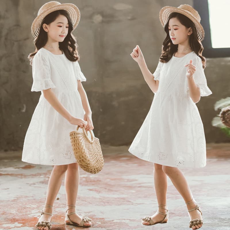 Girls Summer Dress Thin Style Elegant Princess Dress Fairy Cotton White Loose Fit Maternity and Kids Dress
