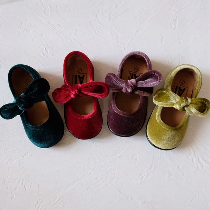 Spring Korean Velvet Bow Detachable Girls' Baby Girls' Children's Soft Sole Princess Flats 1-8 Years