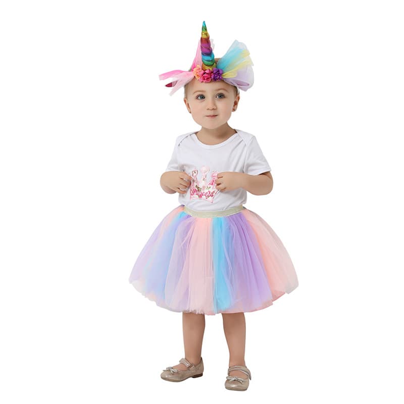 New Children's Unicorn Dress European and American Rainbow Skirt Half Skirt Tulle Unicorn Headband Set