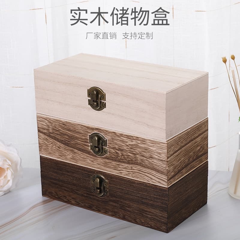 Vintage Rectangular Wooden Box Storage Box Retro Wooden Gift Packaging Flip Cover