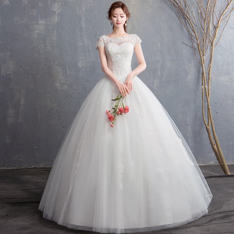 2026 New Style Wedding Dress One-Shoulder Floor-Length Bride Korean 3D Floral Slim Fit Princess Gown
