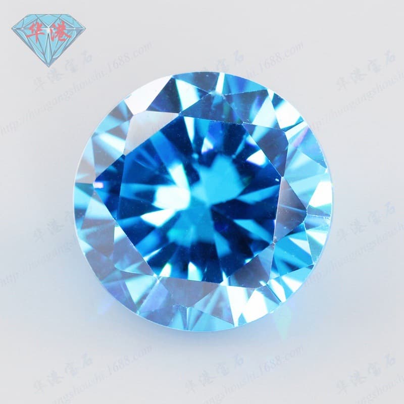 Huagang Gem 3A round aquamarine zirconium loose stone wholesale artificial aquamarine CZ haosite sapphire pointed bottom ring