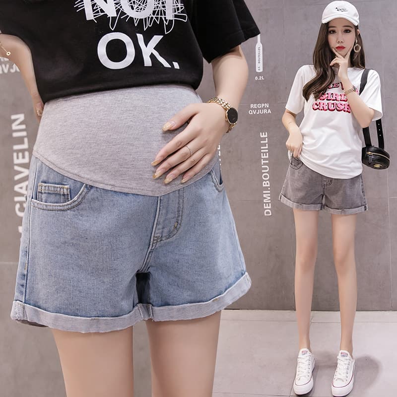 Summer Denim Maternity Shorts Casual Wear Three-quarter Length Pregnancy Pants Outerwear for Pregnant Women Comfortable Belly Su