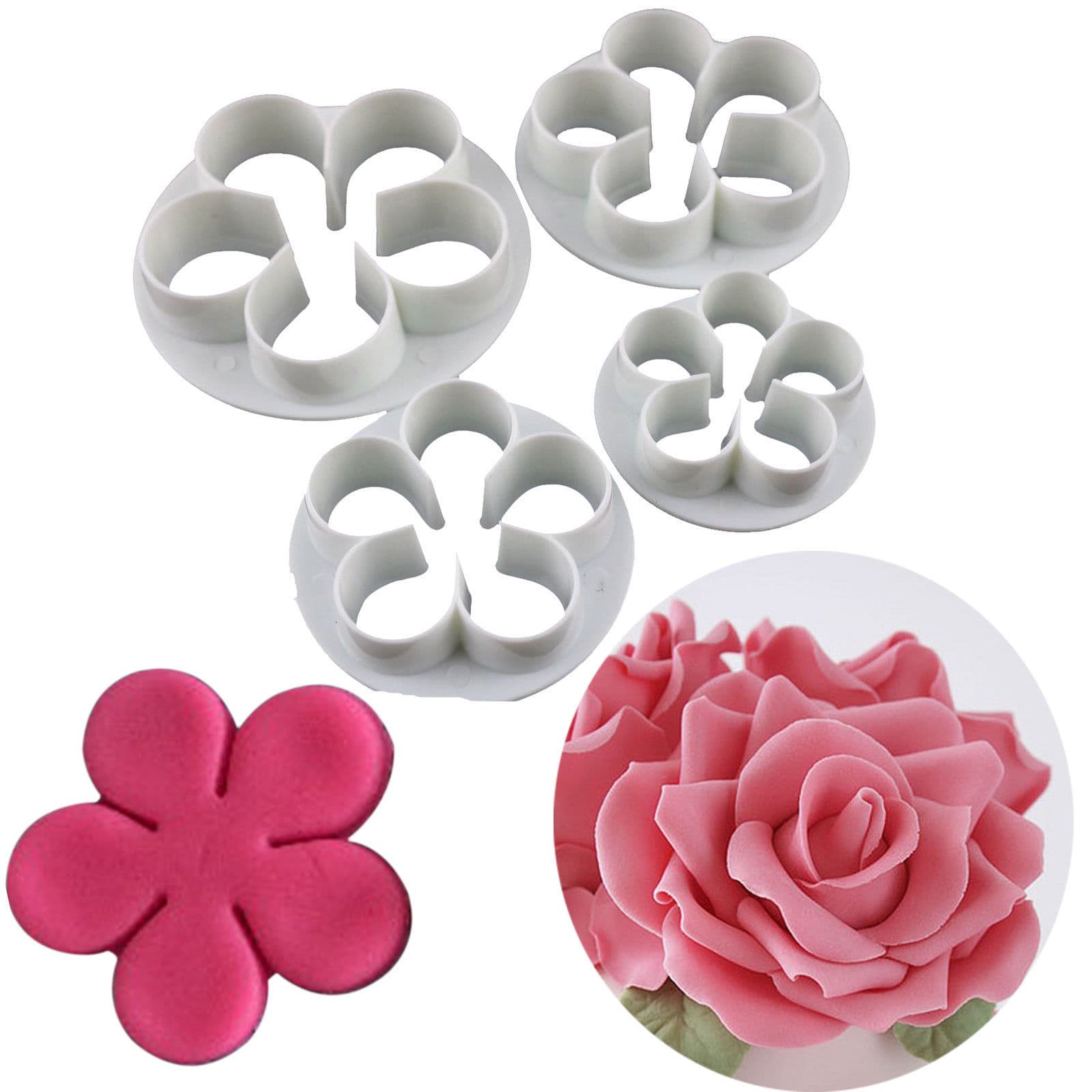 4pcs Rose Flower Fondant Cake Printing Cutter Mold Cake Baking Biscuit Mold OPP Bag
