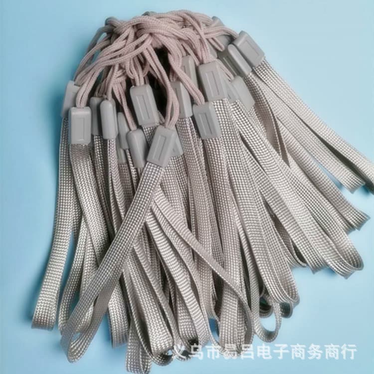 Ready stock of polyester short wrist lanyards for water bottles, selfie sticks, fans, USB drives, remotes, and toys.