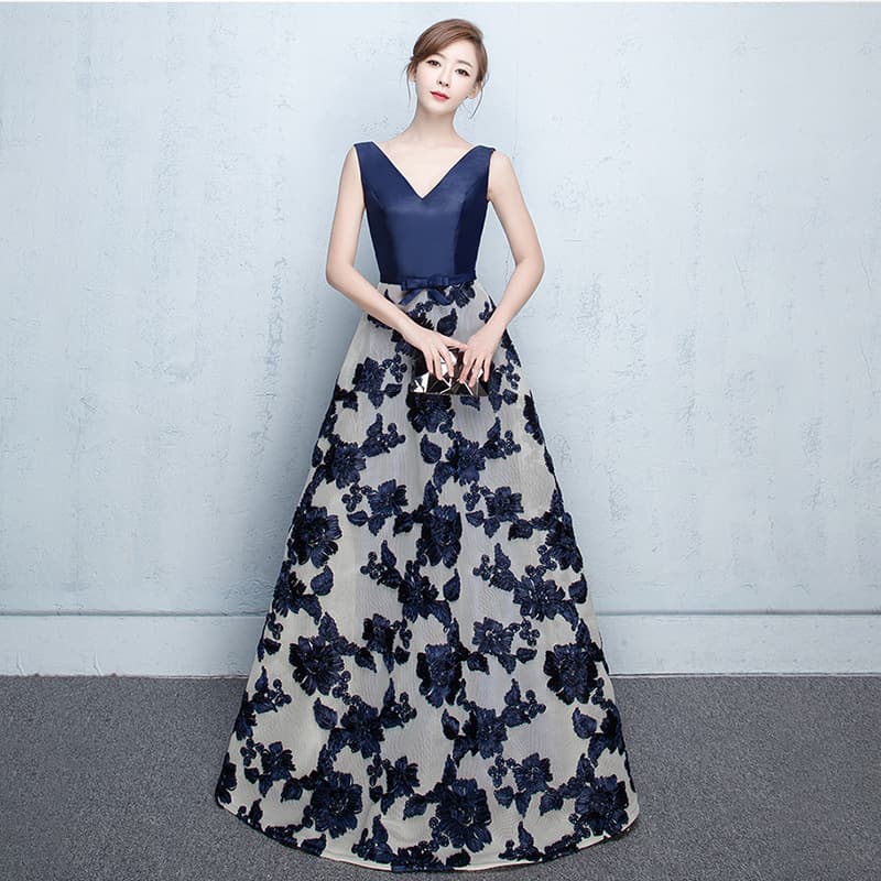 2026 New Elegant Deep V-Neck Long Slimming Printed Evening Dress for Banquet, Wholesale Summer Dress