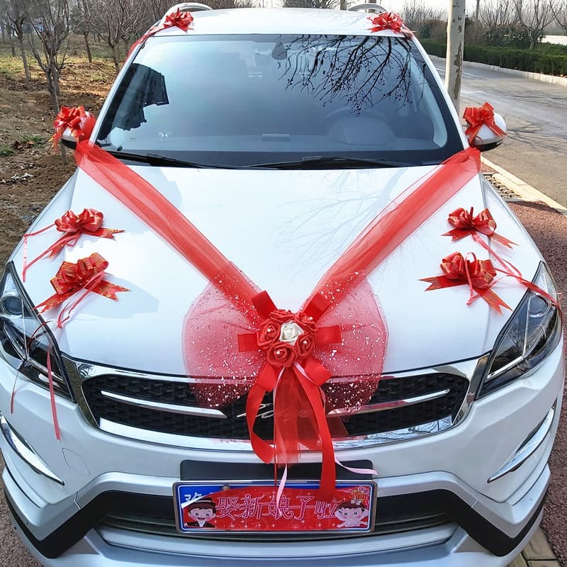 Wedding car decoration package flower car main car and auxiliary car decoration Korean wedding simulation rose ribbon new wholesale