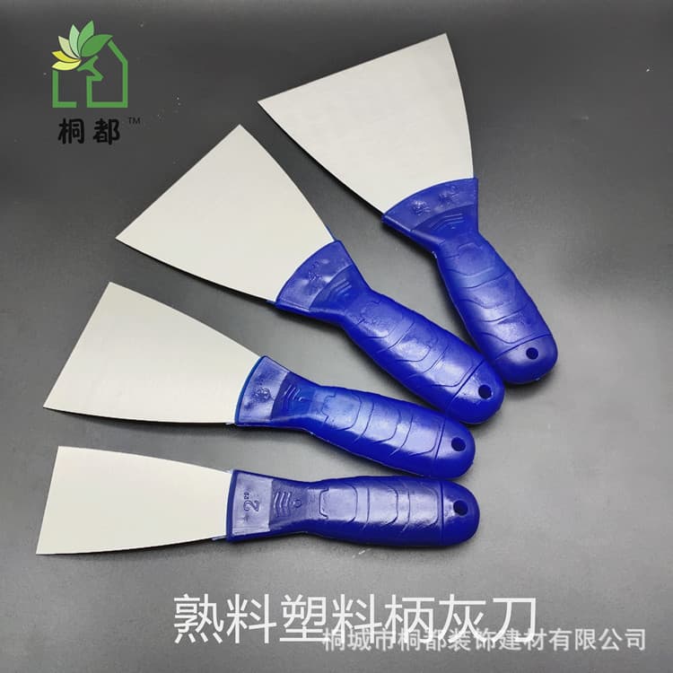 Factory Wholesale Plastic Handle Putty Knife Scraper Wood Handle Trowel Mirror Finish Gray Blade Blue Handle Trowel