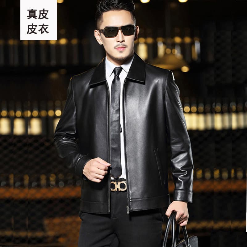 2025 Haining Spring/Autumn New Style Genuine Leather Men's Top-Layer Sheepskin Leather Jacket, Dad's Business Casual Outerwear