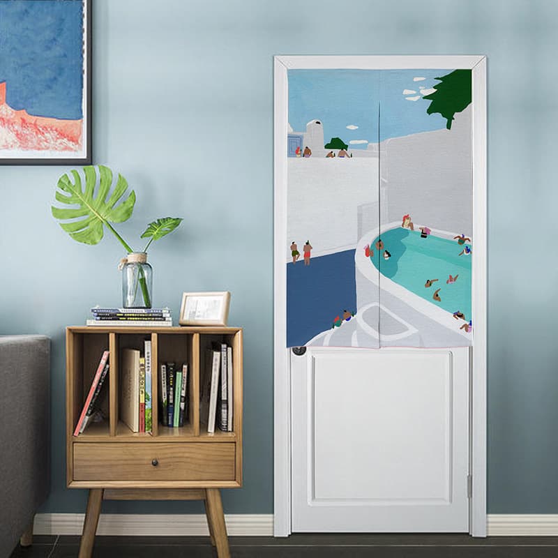 Swimming Pool Bathroom Fabric Door Curtain Home Decoration Blocking Curtain Half Curtain Kitchen Bedroom Anti-Peeping Cartoon Style Curtain