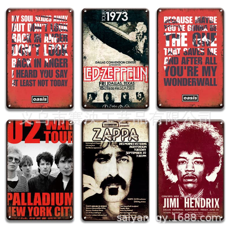 Retro band character tin painting bar restaurant concert hall decoration hanging painting creative wall hanging signage poster