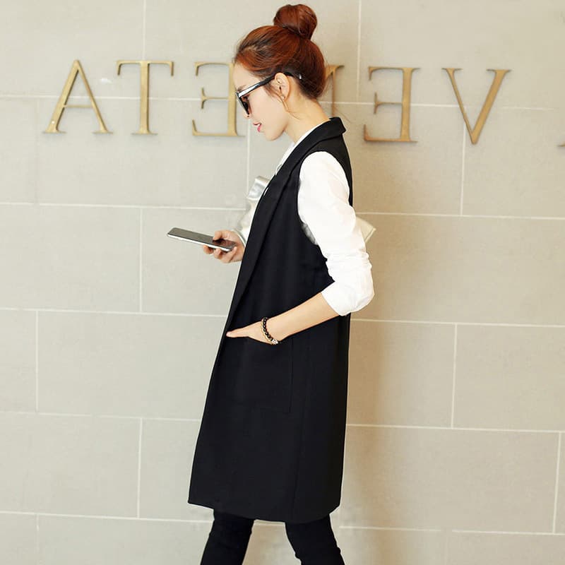 New 2024 Spring Autumn Women's Vest Medium-Length Korean Style Outerwear Shoulder Vest Black Jacket Horse Clip Coat
