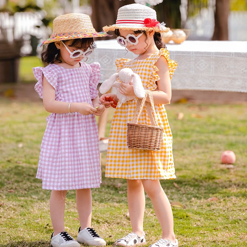Children's Clothing 2025 Summer New Bowknot Girls Dress Backless Plaid Girls Dress Ruffle Princess Dress