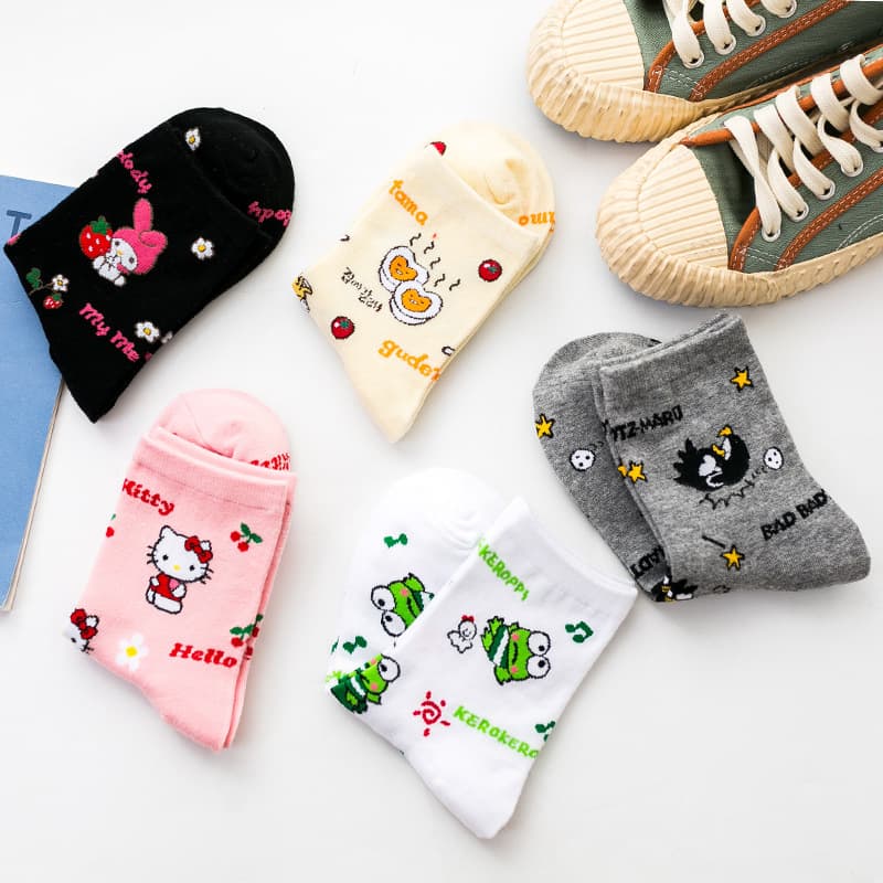 Cross-Border Pure Cotton Spring and Summer Cartoon Women's Mid-Calf Socks Wholesale Manufacturer Cute College Style Short Socks Casual Versatile Socks