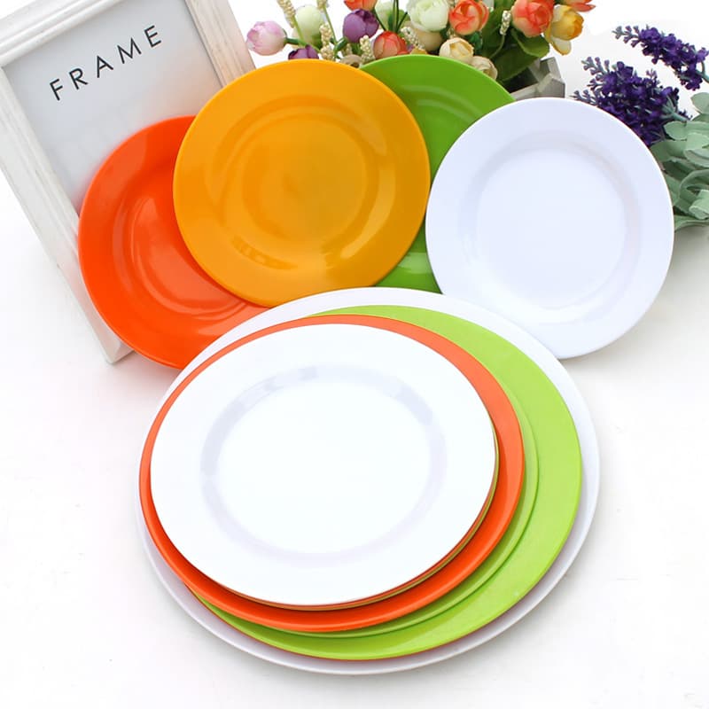 Colored melamine plates, commercial round plastic plates, restaurant plates, imitation porcelain tableware lids, rice plates wholesale