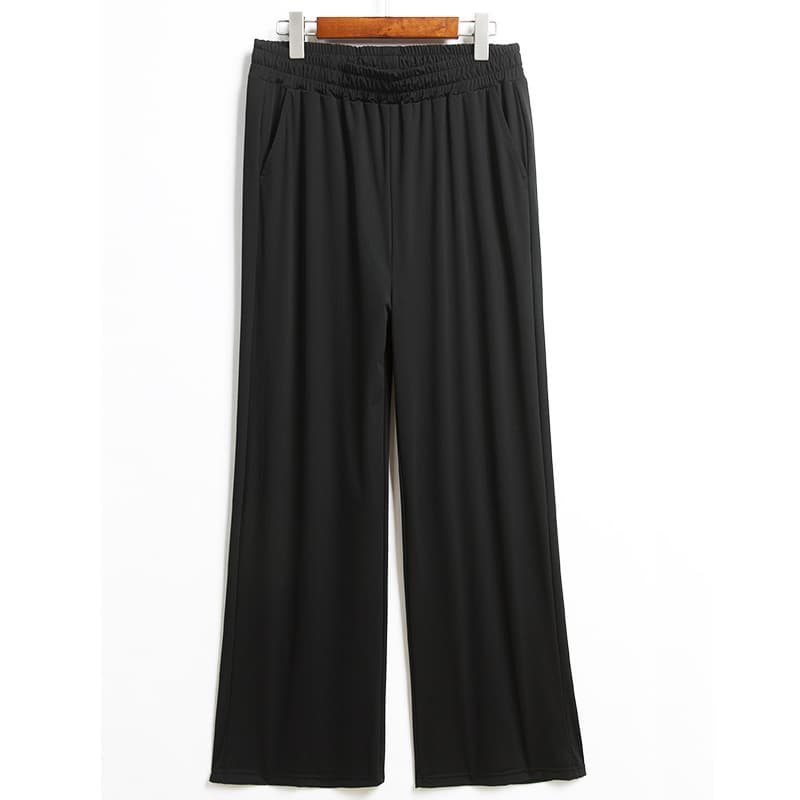 Plus Size Women's Ice Silk Pants 300lbs 200lbs Summer High Waist Cropped Wide Leg Pants 1910