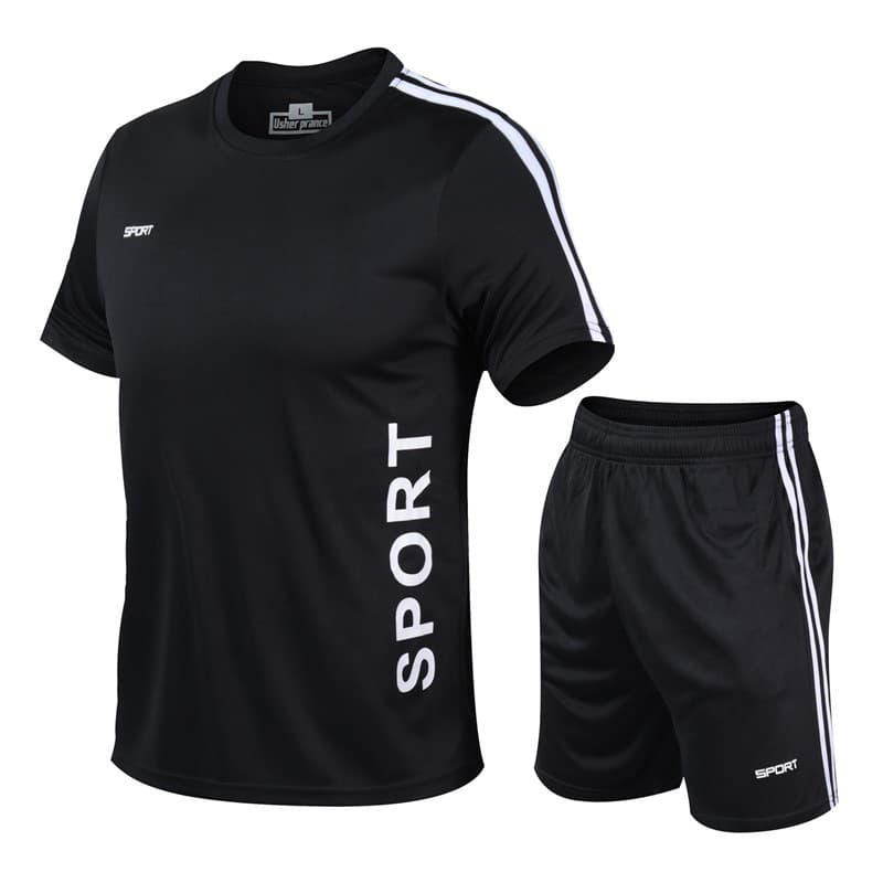 Men's Summer Fitness Running Suit Quick Dry Breathable Short Sleeve Gym Equipment Morning Run Sportswear Polyester Fiber