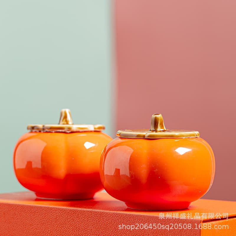 Persimmon-shaped Ceramic Sealed Candy Box, Creative Tea Canister Mini Small Packaging Wedding Candy Jar