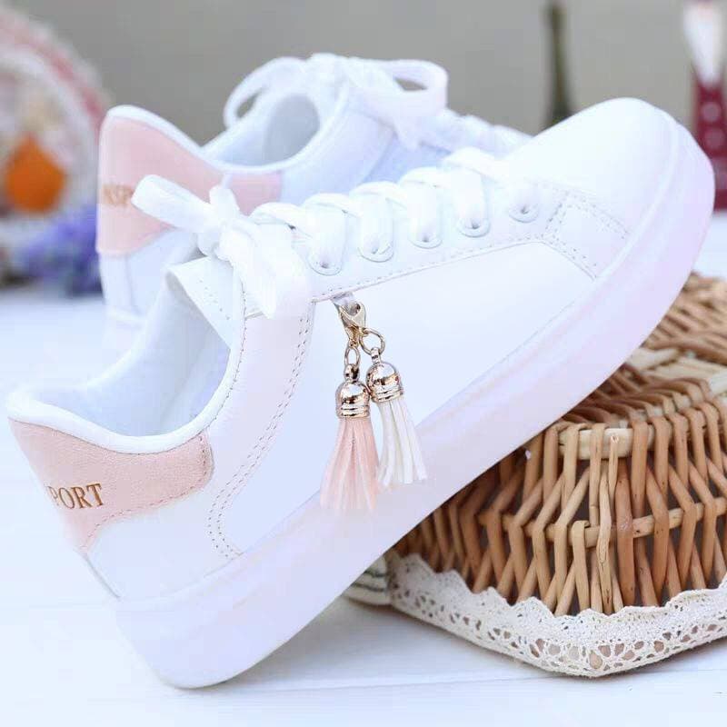 Women's White Casual Running Shoes for Summer, Korean Style Low-Top Flat Sneakers for Students