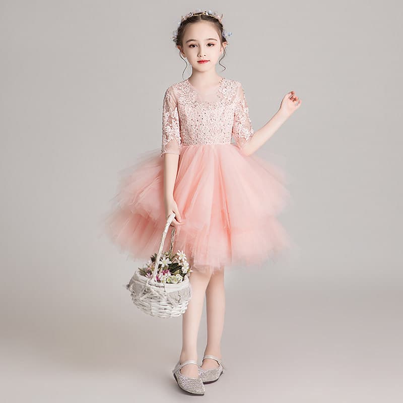 Girls Princess Dress Children's Formal Gown Tulle Tutu Flower Girl Birthday Wedding Host Piano Performance Runway Costume