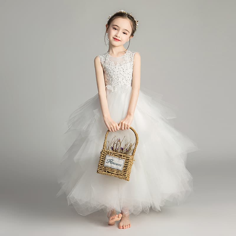 Girls Princess Dress Puffy Tulle Birthday Stage Performance Outfit Children's Formal Wear Polyester