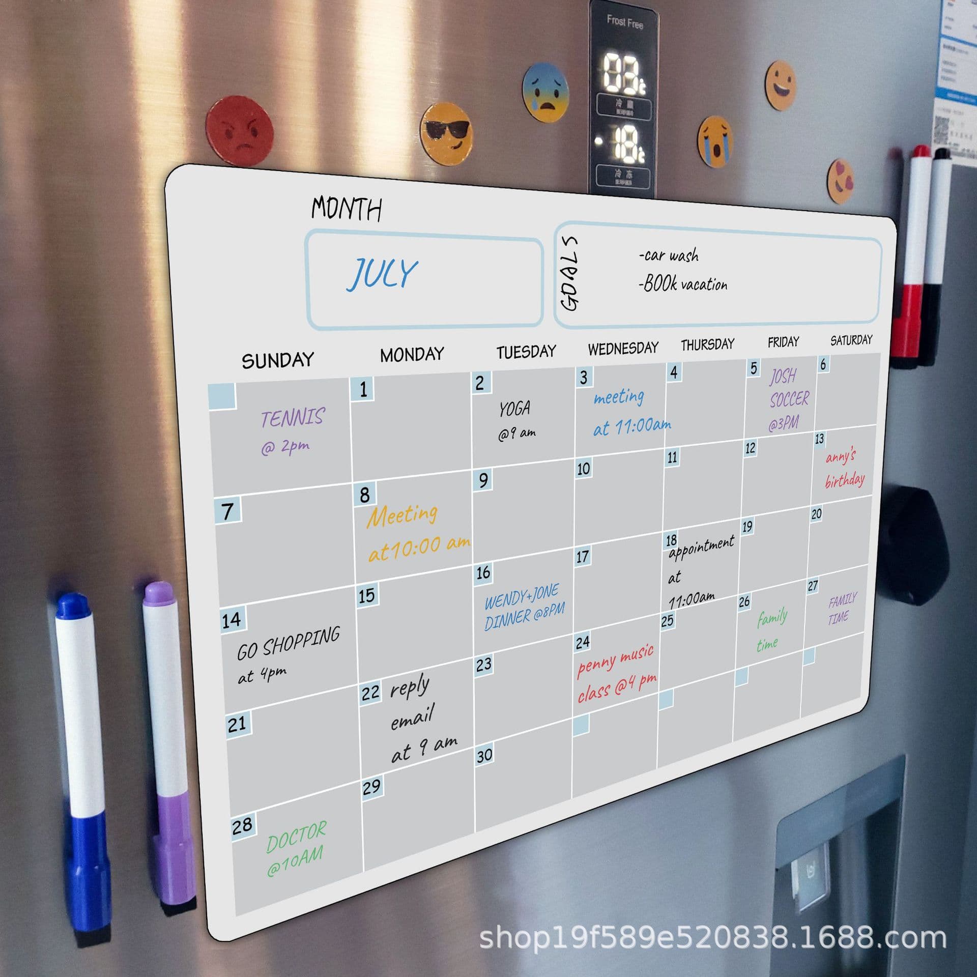 Cross-border exclusive A3 erasable monthly/weekly planner, magnetic dry-erasable calendar, refrigerator magnet, message board, soft whiteboard set