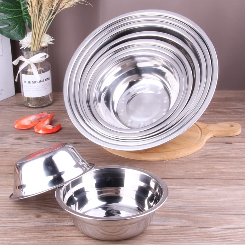 Manufacturer's thickened stainless steel basin with bowls, utensils, and soup pots, versatile for home kitchens and school cafeterias as student meal containers.