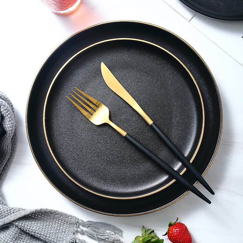 Phnom Penh Steak Plate Matte Black Ceramic Pizza Plate Western Food Plate Hotel Scratch-Resistant Tableware Wholesale Logo