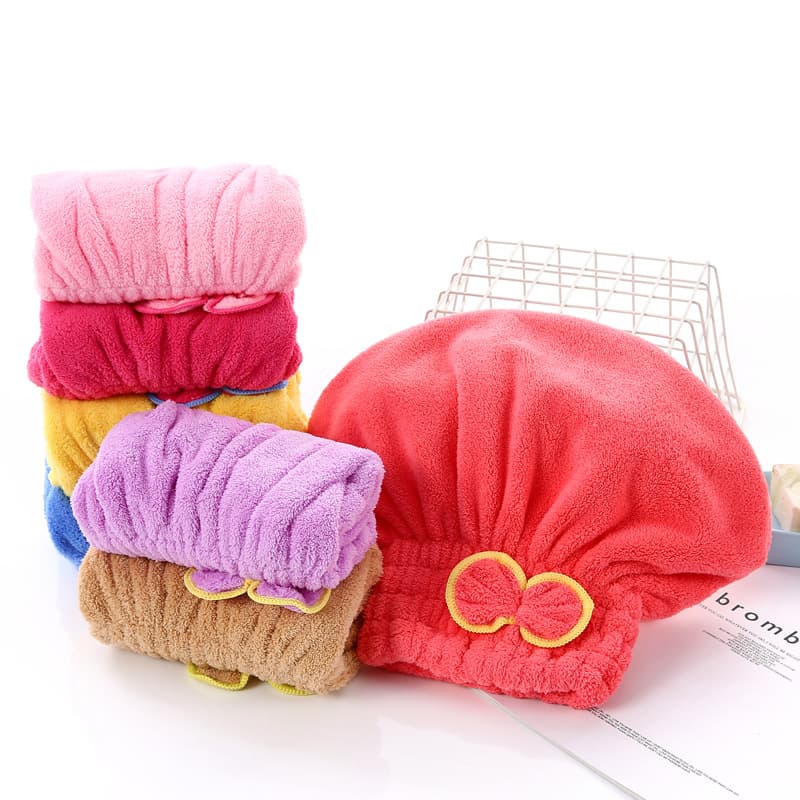 High-Density Korean Coral Fleece Hair Drying Cap, Thick Bow Double-Sided Coral Fleece Princess Cap, Long Pile Shower Cap