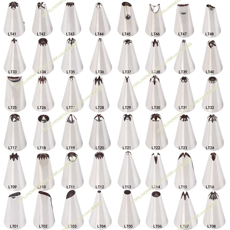 Stainless steel cream flower nozzles, round and star-shaped piping tips, baking tools, 48-piece nozzle set