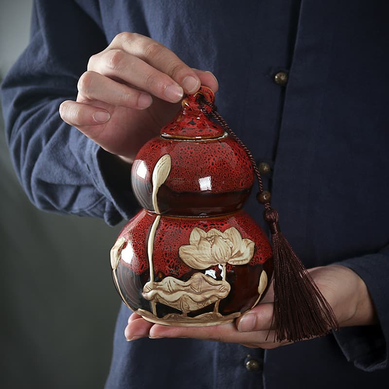 Wholesale Gourd Tea Canister Ceramic Half-Pound Double-Layer Moisture-Proof Sealed Green Tea Pu'er Tea Canister Custom LOGO
