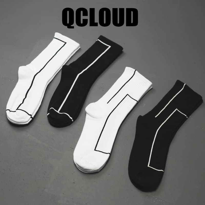 Japanese Harajuku BF Black and White Striped Mid-Calf Socks Men's Mid-Calf Socks Couples Trendy Long Cotton Socks