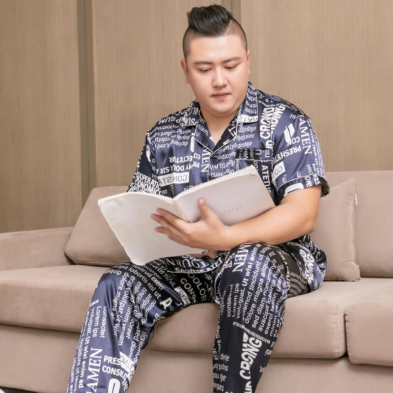 Wholesale Large Size 250 Jin Silk Pajamas for Men Summer Thin Plus Size Big Size Fat Guy Ice Silk Set Home Wear