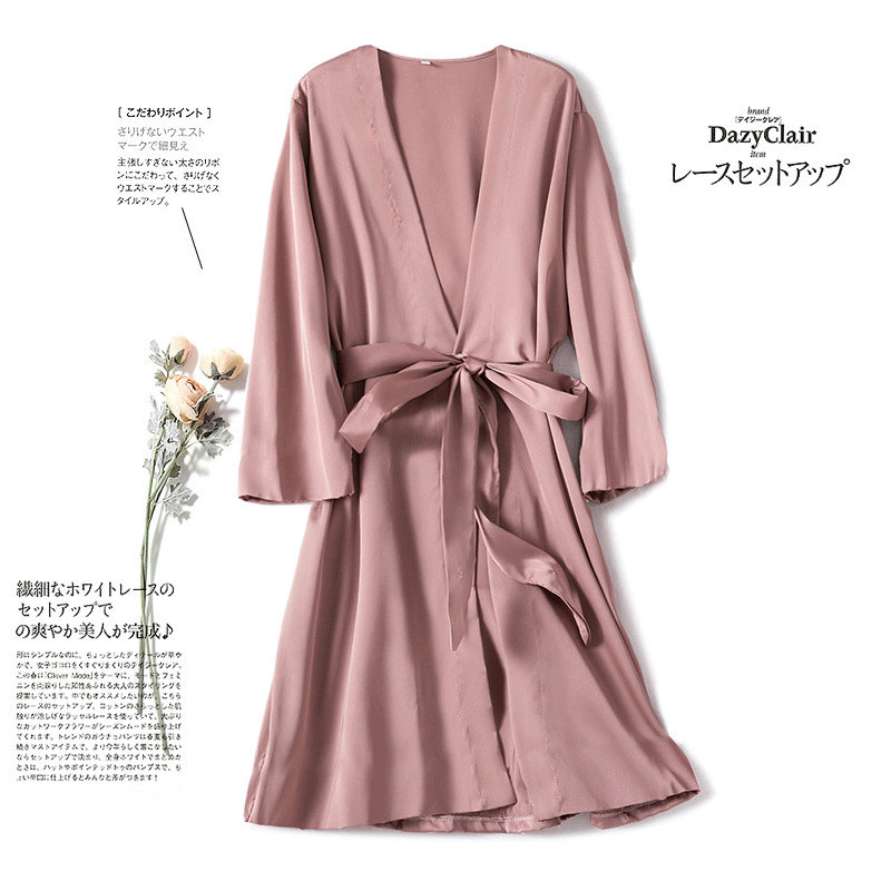 2025 Women's Sexy Ice Silk Robe Korean Style Thin Bathrobe Mid-Length Outer Robe Homewear Drop Shipping