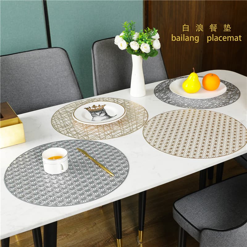 Gold-stamped oval round hollow PVC placemat Western dining placemat restaurant heat-insulating mat non-slip coaster dish mat factory dropshipping