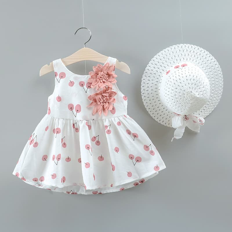 Summer Princess Dress for Baby Girls, Toddler Cherry Print Dress, Stylish for Ages 1-3