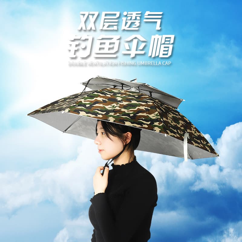 Large Fishing Hat Umbrella Sun Protection Hat Head-Mounted Umbrella Men Women Farming All-Weather Hat