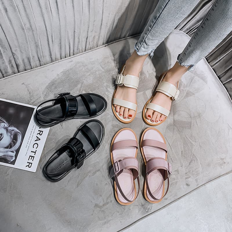 2025 New Summer Soft Sole Flat Sandals Women Versatile Comfort Internet-Famous Open-Toe Student Plus Size Women's Shoes 41-43