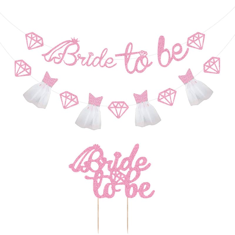 Wedding Bridal Party Decoration Diamond Bride-to-Be Banner Flag Insert Diamond Princess Dress Glitter Pull String