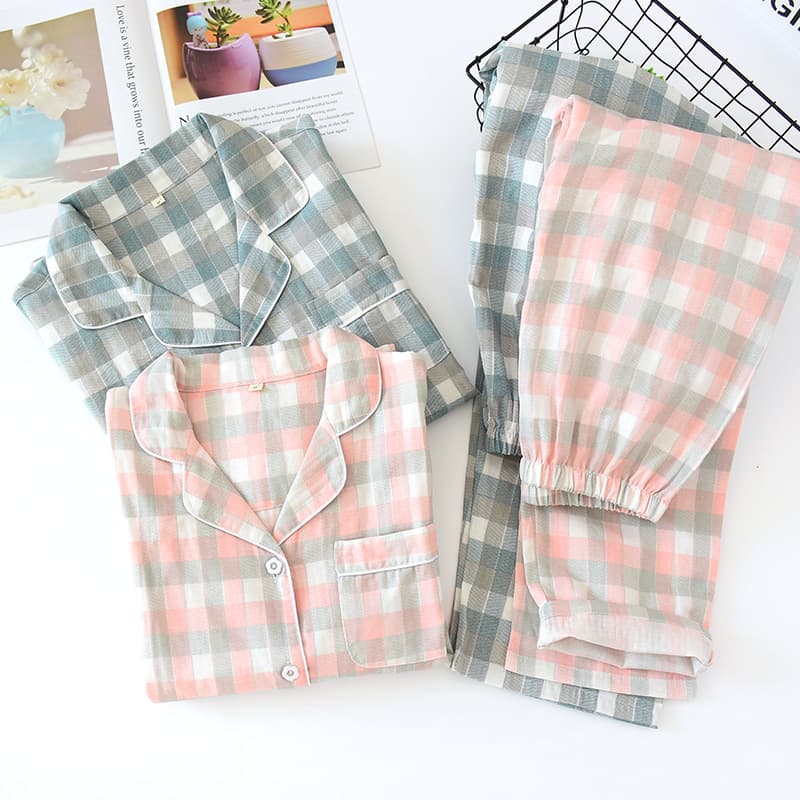 Spring, summer and autumn men's and women's gauze pure cotton home clothes couple's loose cotton pajamas long-sleeved trousers casual suit