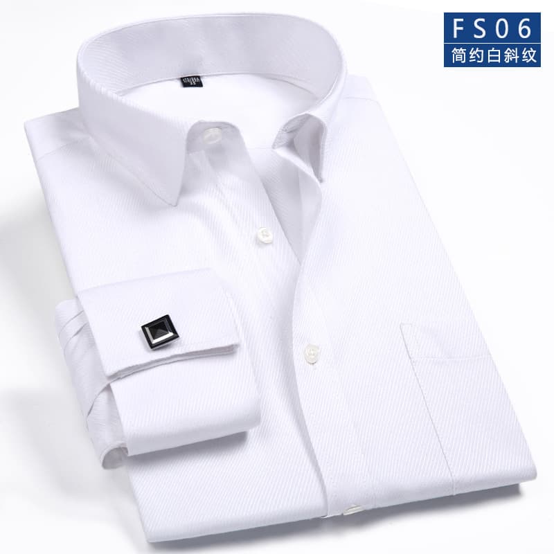 French Cuff Business Long Sleeve Shirt for Men, Fashionable Cufflink White Collar Shirt, Loose Plus Size Men's Striped French Cuff Shirt