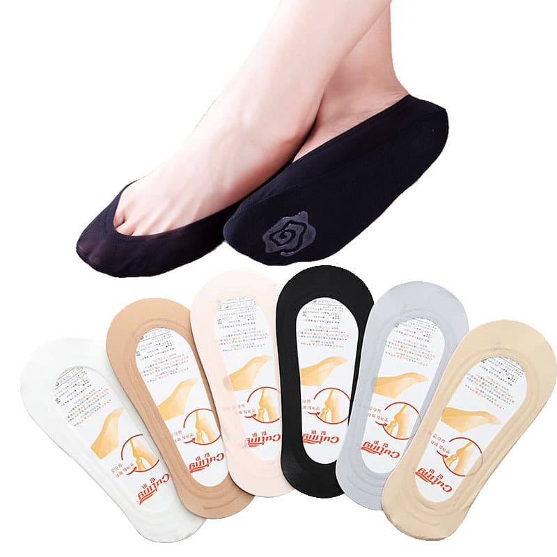 Free Shipping Women's Summer Thin Seamless Silicone Non-Slip Invisible Socks Ice Silk Boat Socks Solid Color Cotton Sole Low-Cut Short Socks