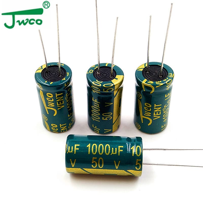 JWCO Jinweicheng 105℃ green gold high-frequency low-resistance 50V 1000UF through-hole aluminum electrolytic capacitor manufacturer production