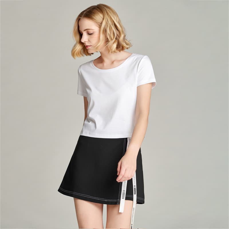 New 80s Mercerized Cotton T-Shirt for Women, Cropped High-Waist, Loose Fit, Simple Round Neck, Korean Style, Versatile Solid Color