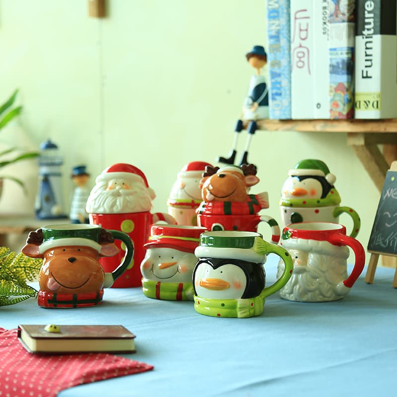 Ceramic Mug with Lid 3D Animal Head Water Cup Cartoon Cup Christmas Cup Creative Gift Wholesale