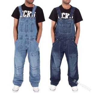 Programmer Tech Casual Men's Denim Bib Overalls - Fashionable Simple Multi-Pocket Loose Fit Jeans